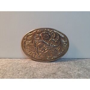 Silver Flower Filigree Leaves Oval Western Belt Buckle Great Condition USA Made